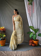 Load image into Gallery viewer, Linen Silver Zari Woven Saree Chickoo Clothsvilla