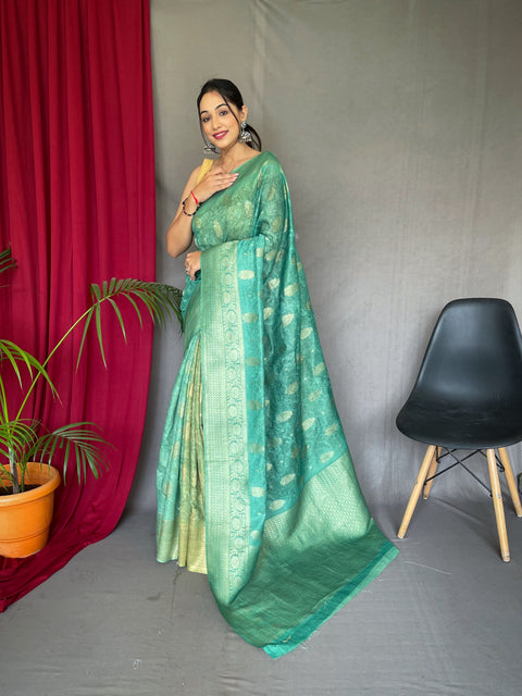 Green Cyan Banarasi Silk Dual Tone Woven Saree with Self Prints Clothsvilla Main image
