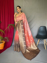 Load image into Gallery viewer, Orange Brown Banarasi Silk Dual Tone Woven Saree with Self Prints Clothsvilla