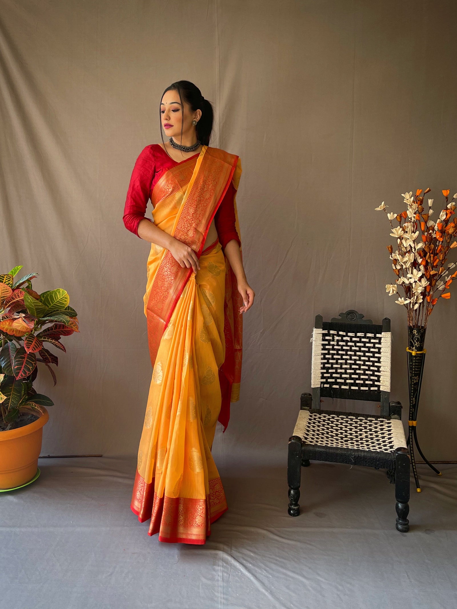 Linen Chaap Woven Pastel Orange Clothsvilla