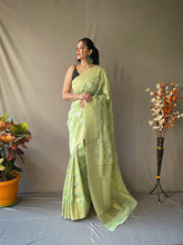 Load image into Gallery viewer, Linen Silk Jaal Woven #2 Green Clothsvilla