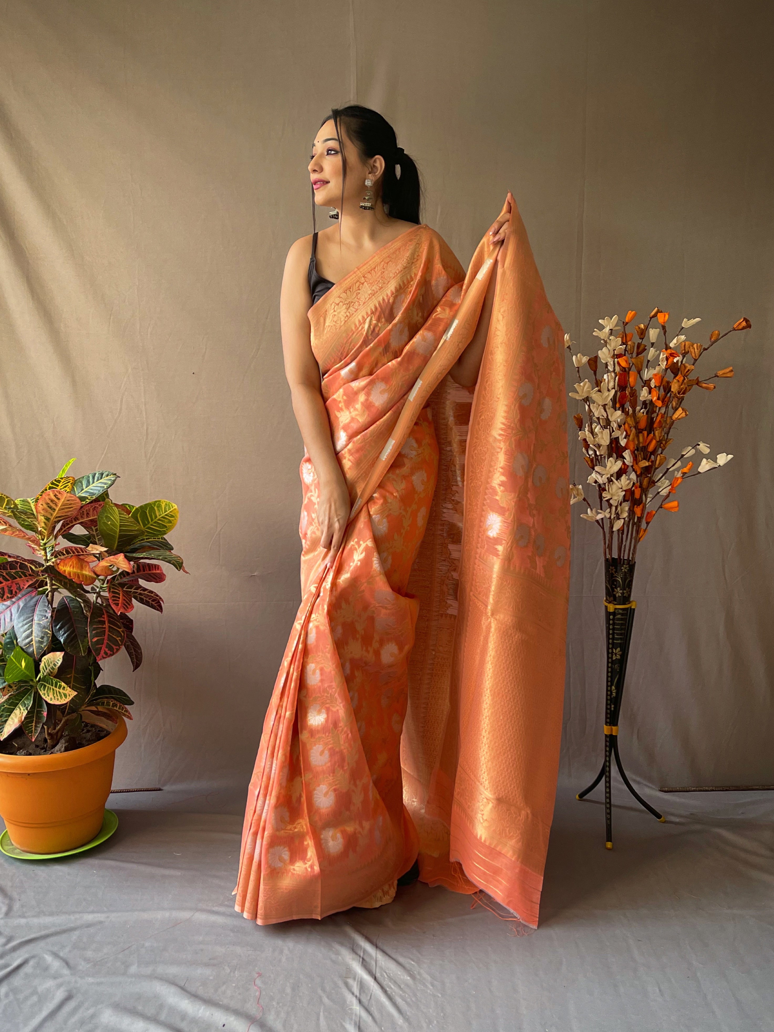 Linen Silk Jaal Woven #2 Dark Peach Clothsvilla Main image