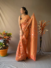 Load image into Gallery viewer, Linen Silk Jaal Woven #2 Dark Peach Clothsvilla