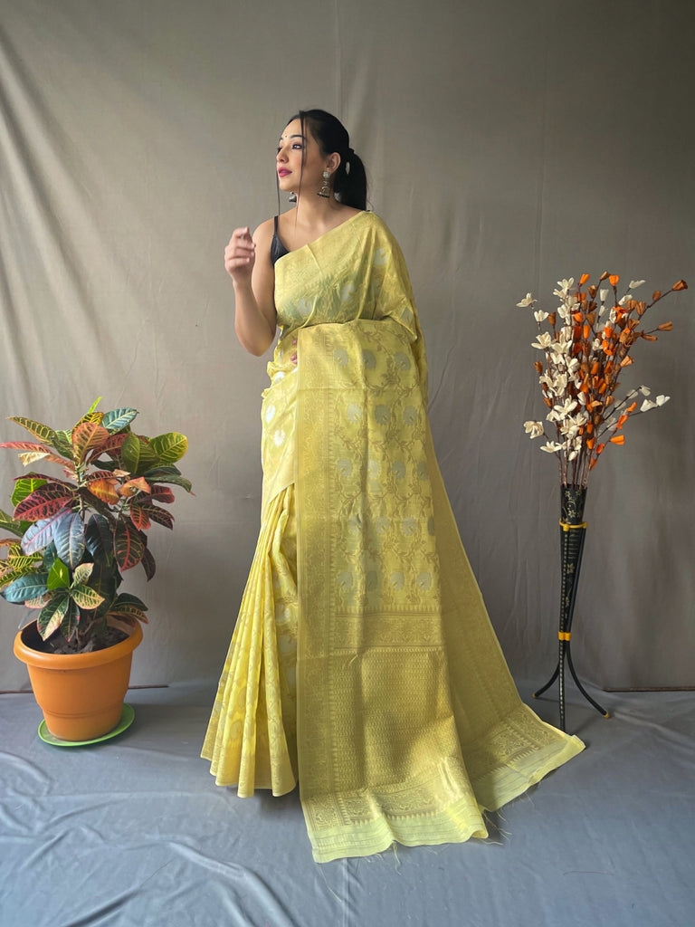 Linen Silk Jaal Woven #2 Yellow Clothsvilla