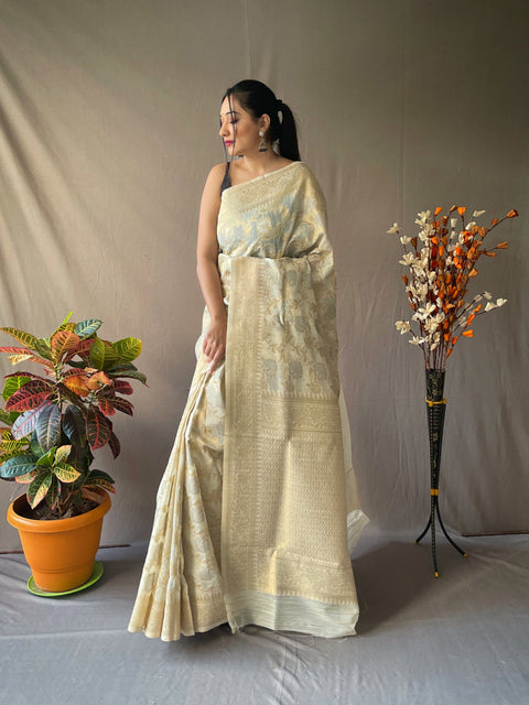 Linen Silk Jaal Woven #2 Ivory Clothsvilla Main image