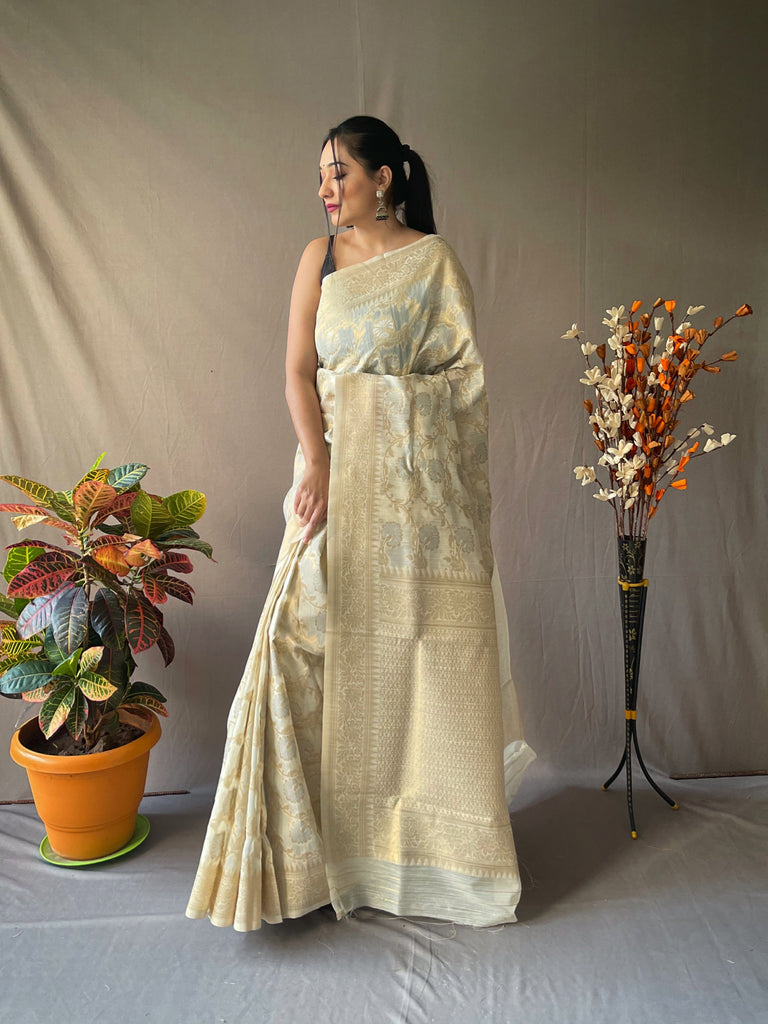 Linen Silk Jaal Woven #2 Ivory Clothsvilla