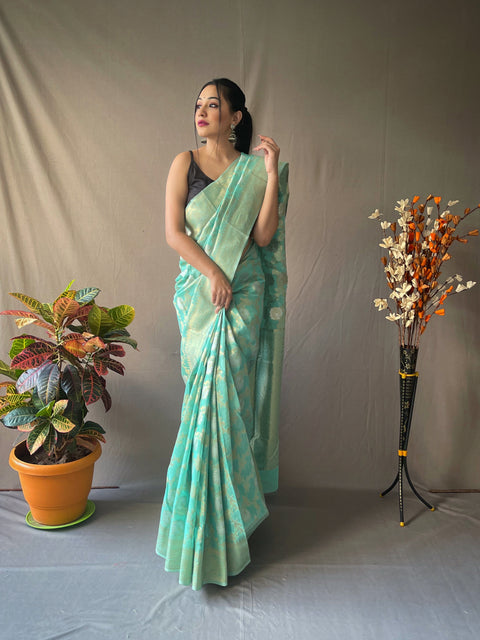Linen Silk Jaal Woven #2 Sky Blue Clothsvilla Main image