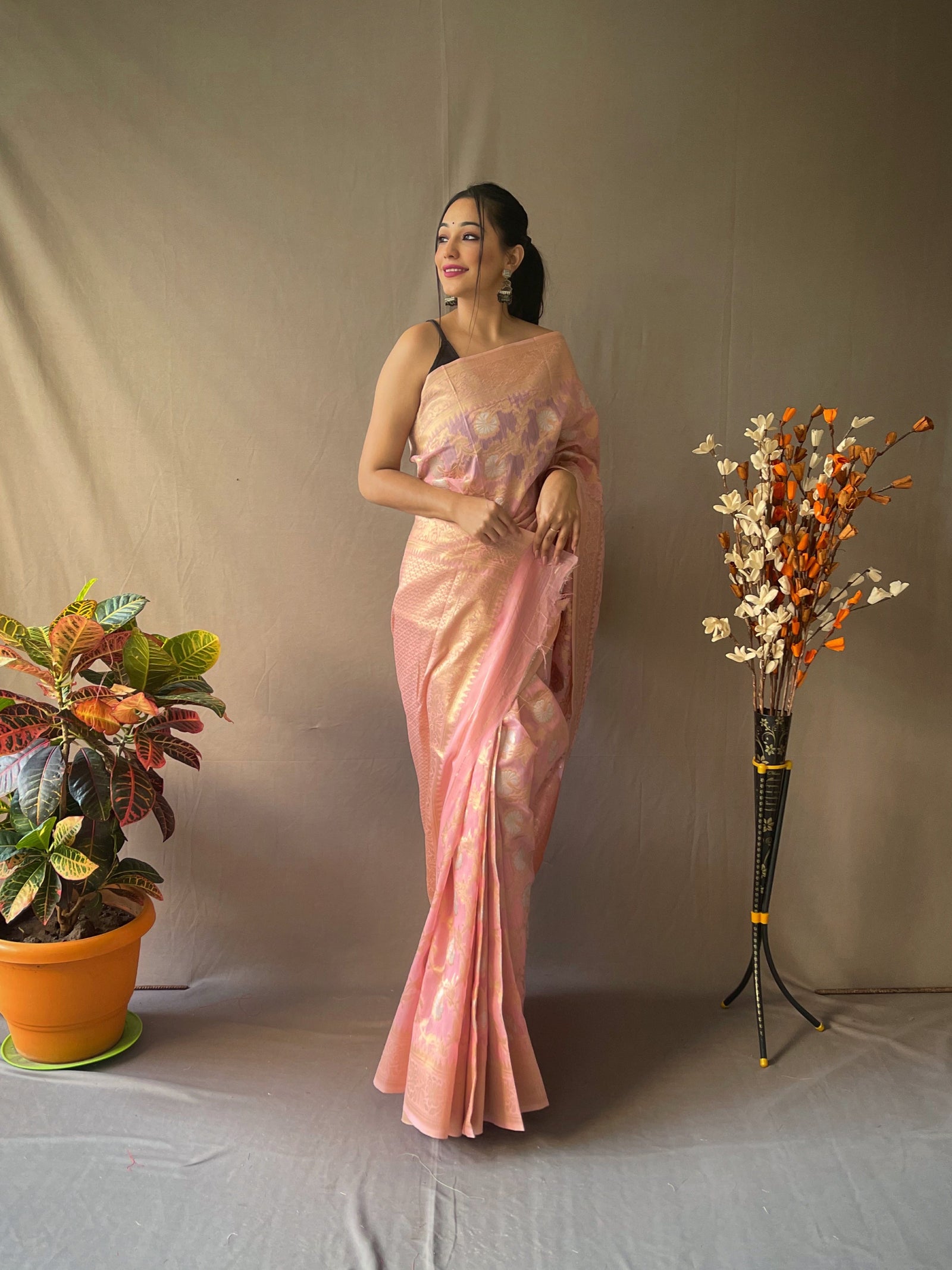 Linen Silk Jaal Woven #2 Pink Rose Clothsvilla