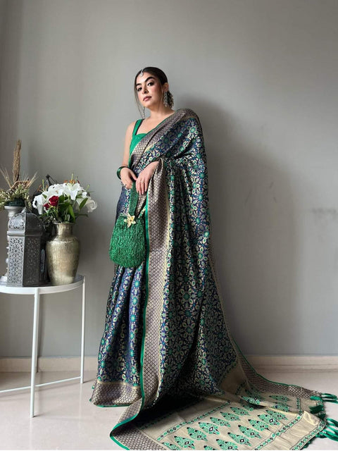 Rajkoti Patola Silk Woven Saree Navy Blue Clothsvilla Main image