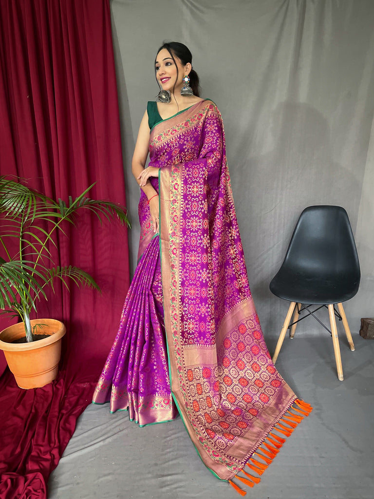 Pink Saree in Bandhej Patola