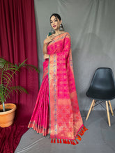 Load image into Gallery viewer, Bandhej Patola Silk Woven Saree Hot Pink Clothsvilla