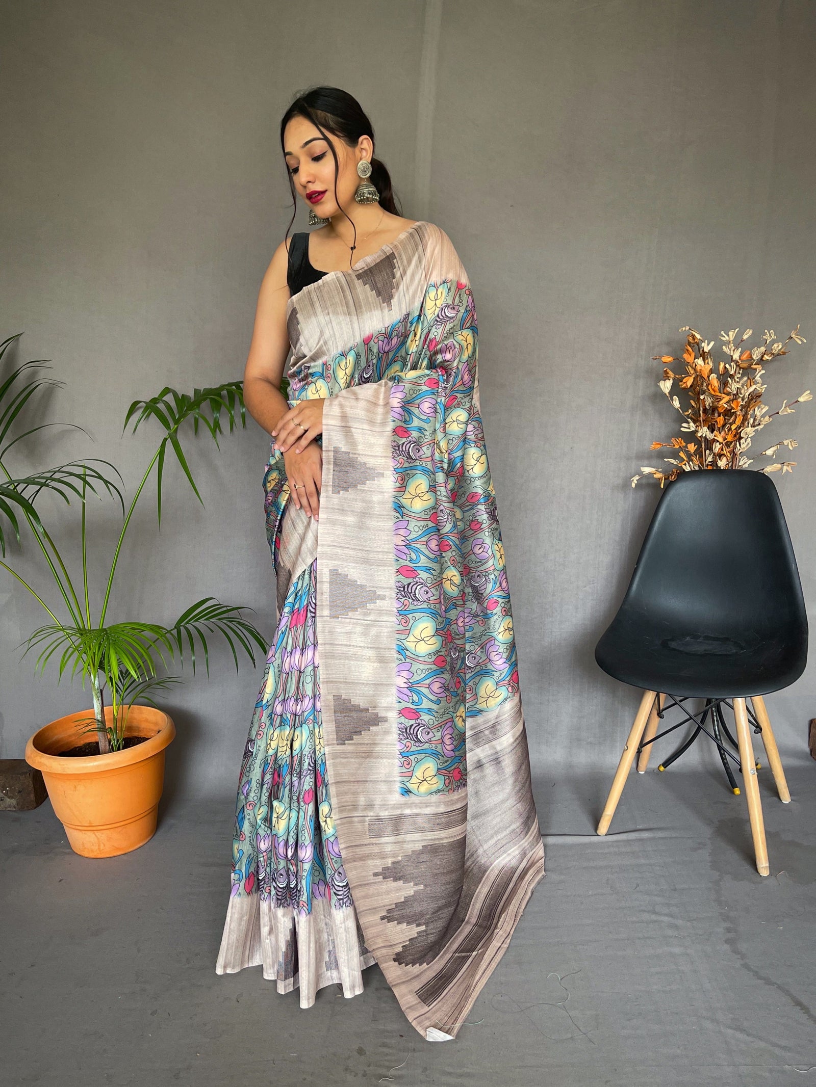 Mangalya Cotton Kalamkari Printed Temple Woven Saree Summer Green Clothsvilla