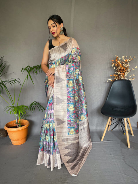 Mangalya Cotton Kalamkari Printed Temple Woven Saree Summer Green Clothsvilla Main image