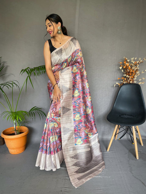 Mangalya Cotton Kalamkari Printed Temple Woven Saree Peach Clothsvilla Main image