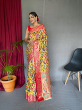 Load image into Gallery viewer, Pannchi Kalamkari Printed Paithani Woven Saree Saffron Mango Clothsvilla