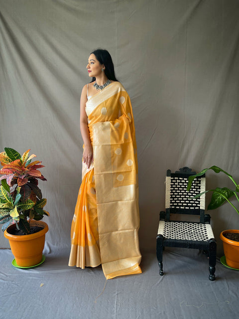 Linen Silver Zari Woven Saree Orange Clothsvilla Main image