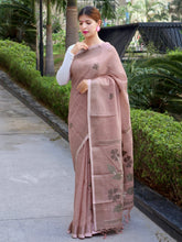 Load image into Gallery viewer, Pure Linen Copper Woven Saree Dust Storm Clothsvilla