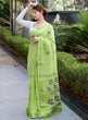 Load image into Gallery viewer, Pure Linen Copper Woven Saree Greenish Beige Clothsvilla