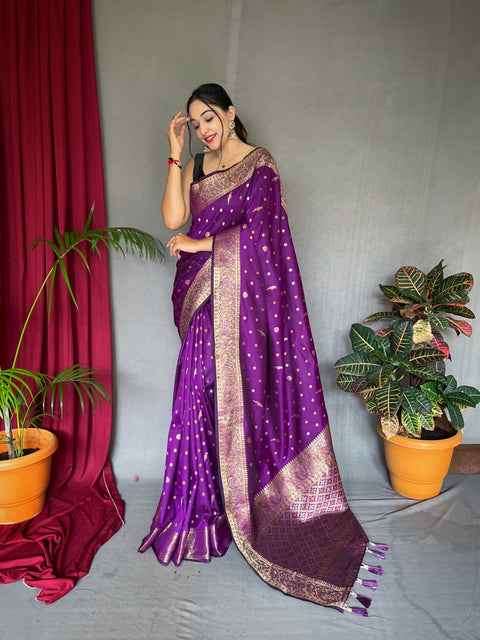 Udaan Soft Silk Multi Color Zari Woven Saree Warm Purple Clothsvilla Main image