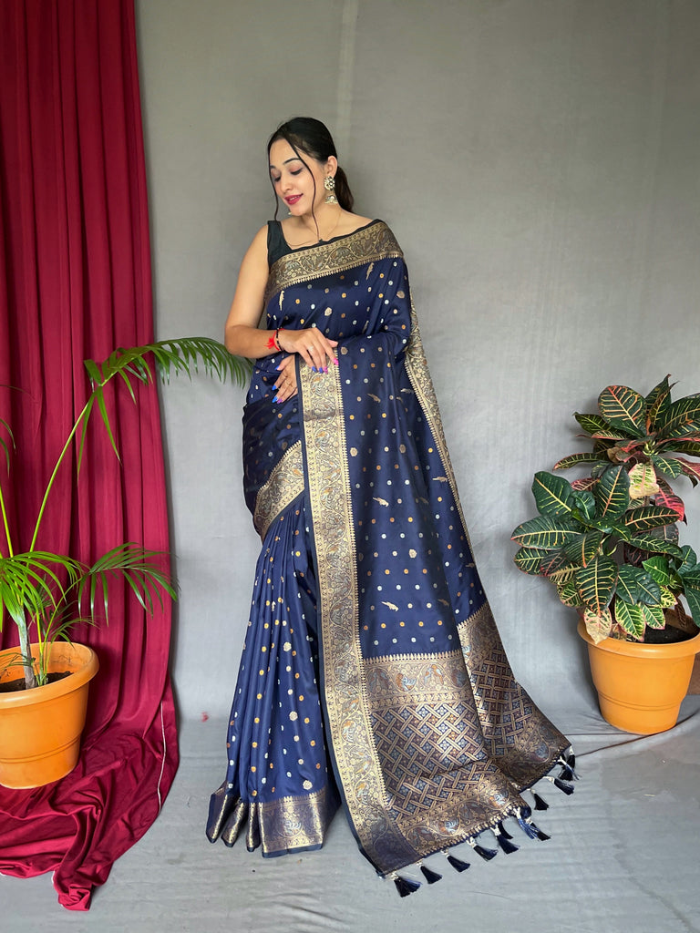 Udaan Soft Silk Multi Color Zari Woven Saree Dark Blue Clothsvilla