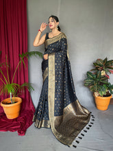 Load image into Gallery viewer, Udaan Soft Silk Multi Color Zari Woven Saree Black Clothsvilla
