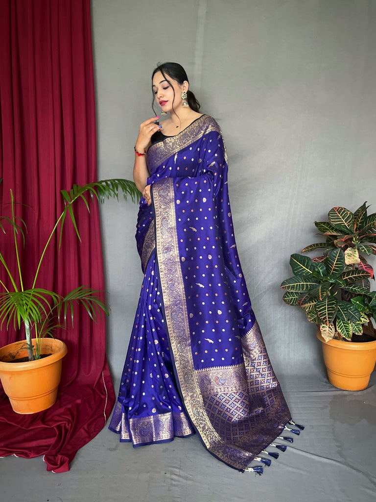 Udaan Soft Silk Multi Color Zari Woven Saree Violet Blue Clothsvilla