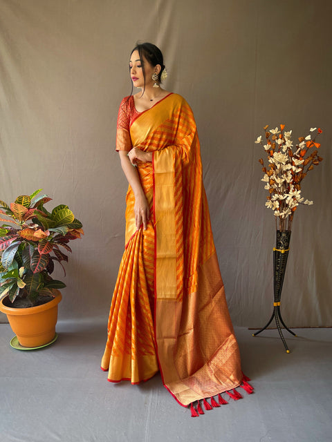 Patola Leheriya Woven Mustard Orange Clothsvilla Main image