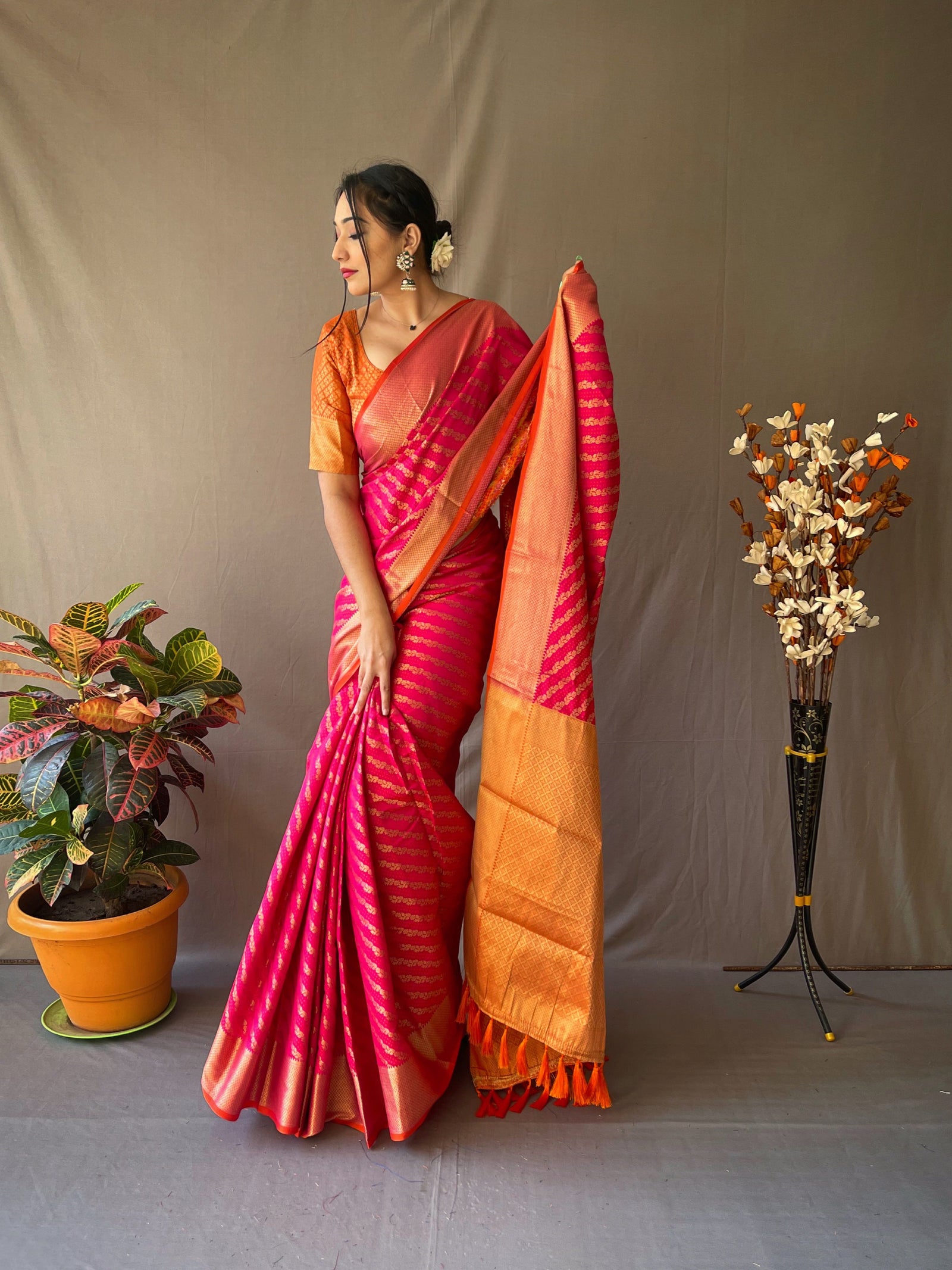 Patola Leheriya Woven Raspberry Pink Clothsvilla