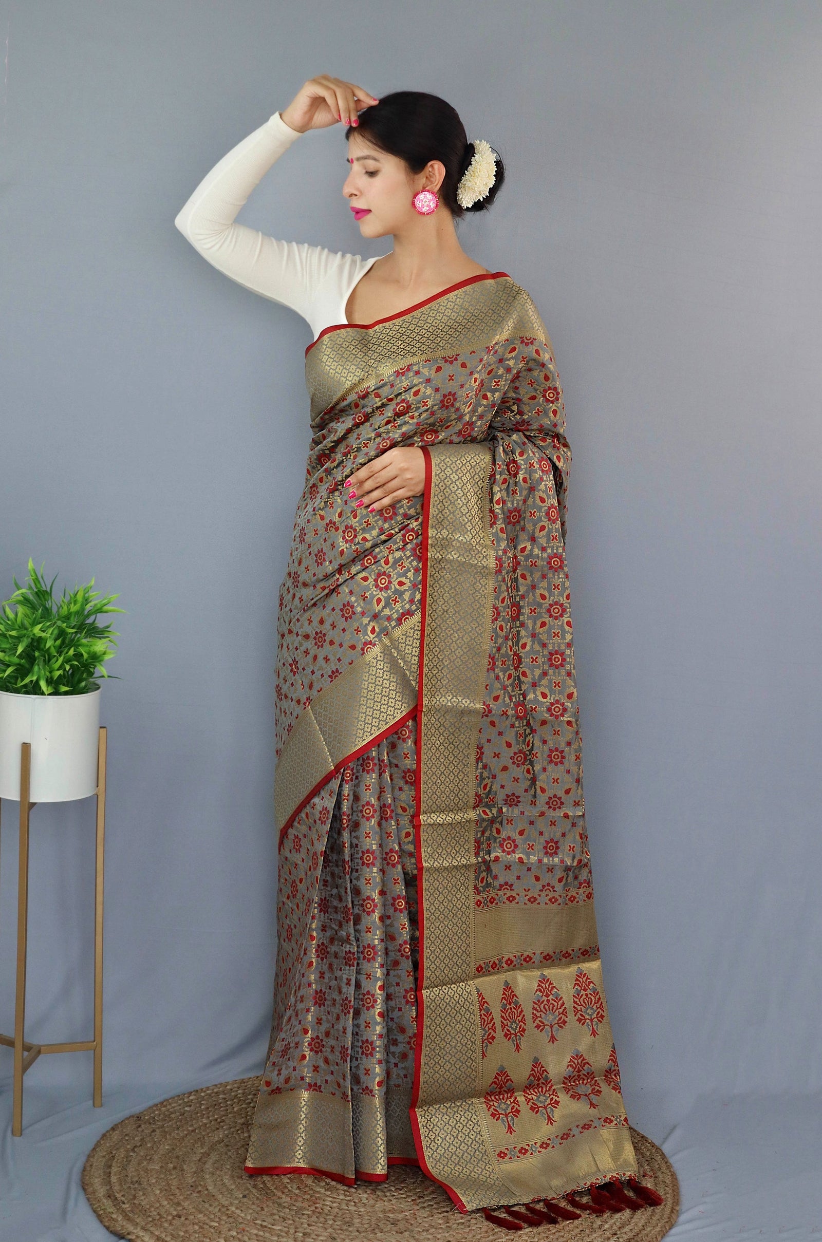 Rajkoti Patola Silk Grey Clothsvilla