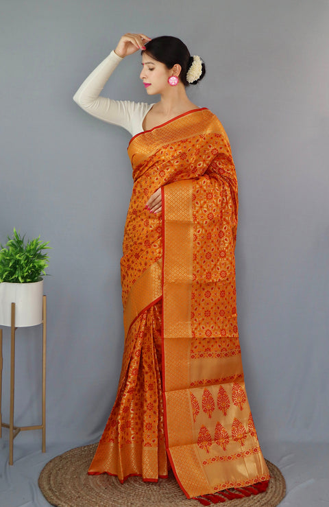 Rajkoti Patola Silk Mustard Yellow Clothsvilla Main image