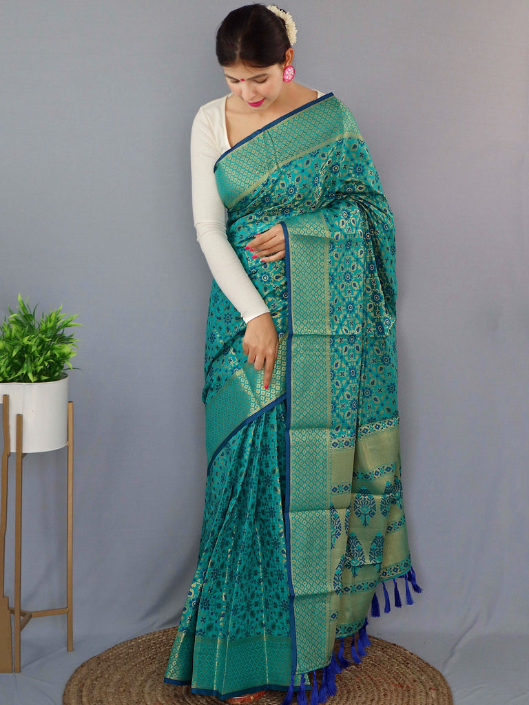 Rajkoti Patola Silk Cyan Blue Clothsvilla