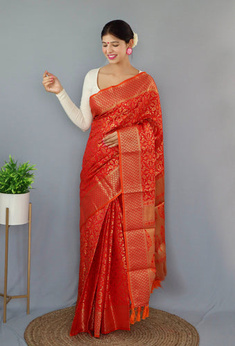 Red Saree in Paithani Silk for Women