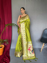 Load image into Gallery viewer, Muniya Paithani Silk Woven Saree Icky Green Clothsvilla