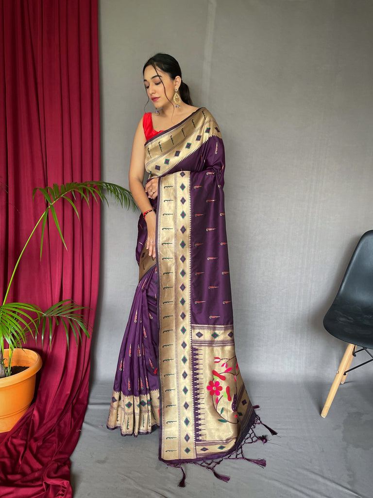 Muniya Paithani Silk Woven Saree Grape Purple Clothsvilla