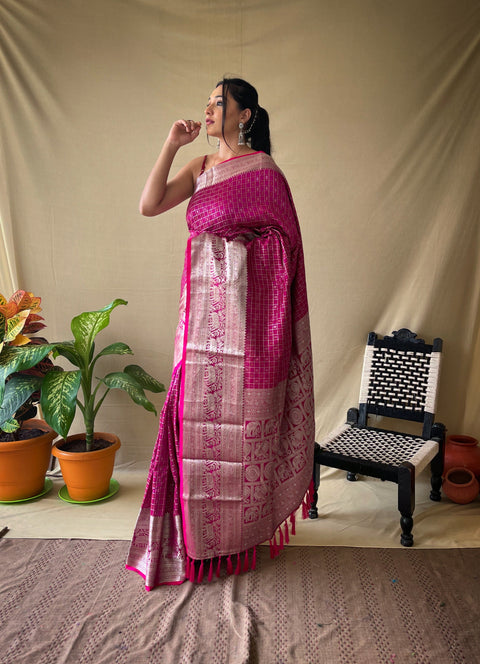 Soft Silk Woven Checks Pink Clothsvilla Main image