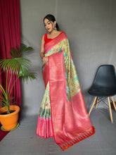 Load image into Gallery viewer, Gala Phool Kalamkari Printed Woven Saree Pastel Green Clothsvilla