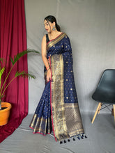 Load image into Gallery viewer, Navy Blue Saree in Soft Silk Multi Color Zari Woven Clothsvilla