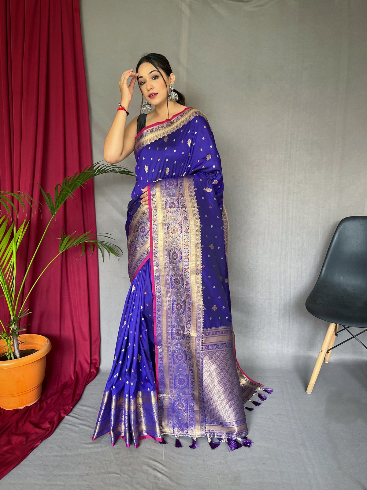 Violet Blue Saree in Soft Silk Multi Color Zari Woven Clothsvilla Main image