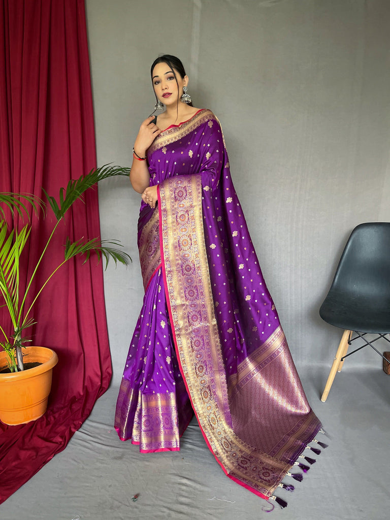 Grape Purple Saree in Soft Silk Multi Color Zari Woven Clothsvilla