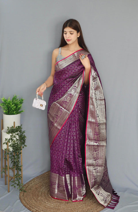 Soft Silk Woven Checks Purple Clothsvilla Main image