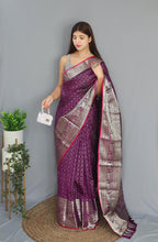 Load image into Gallery viewer, Soft Silk Woven Checks Purple Clothsvilla