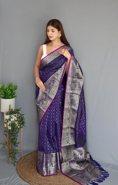 Soft Silk Woven Checks Violet Clothsvilla Main image