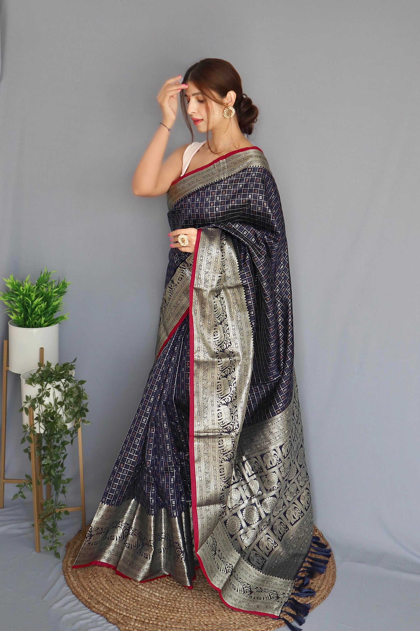Soft Silk Woven Checks Navy Blue Clothsvilla