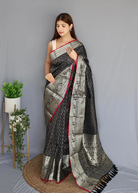 Soft Silk Woven Checks Black Clothsvilla Main image
