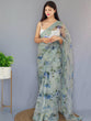 Load image into Gallery viewer, Organza Digital Floral Printed with Embroidered Work Saree Dusty Grey Clothsvilla