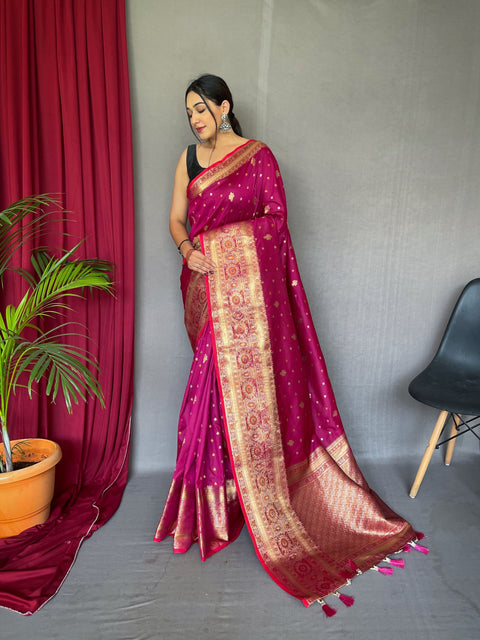 Dark Pink Saree in Soft Silk Multi Color Zari Woven Clothsvilla Main image