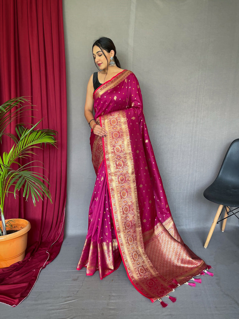 Dark Pink Saree in Soft Silk Multi Color Zari Woven Clothsvilla