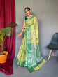 Load image into Gallery viewer, Rashi Linen Jaal Contrast Woven Saree Light Green with Green Clothsvilla