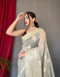 Load image into Gallery viewer, Saanvi Cotton Rose Gold Woven Saree Grey Clothsvilla