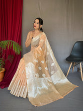 Load image into Gallery viewer, Saanvi Cotton Rose Gold Woven Saree Peach Clothsvilla